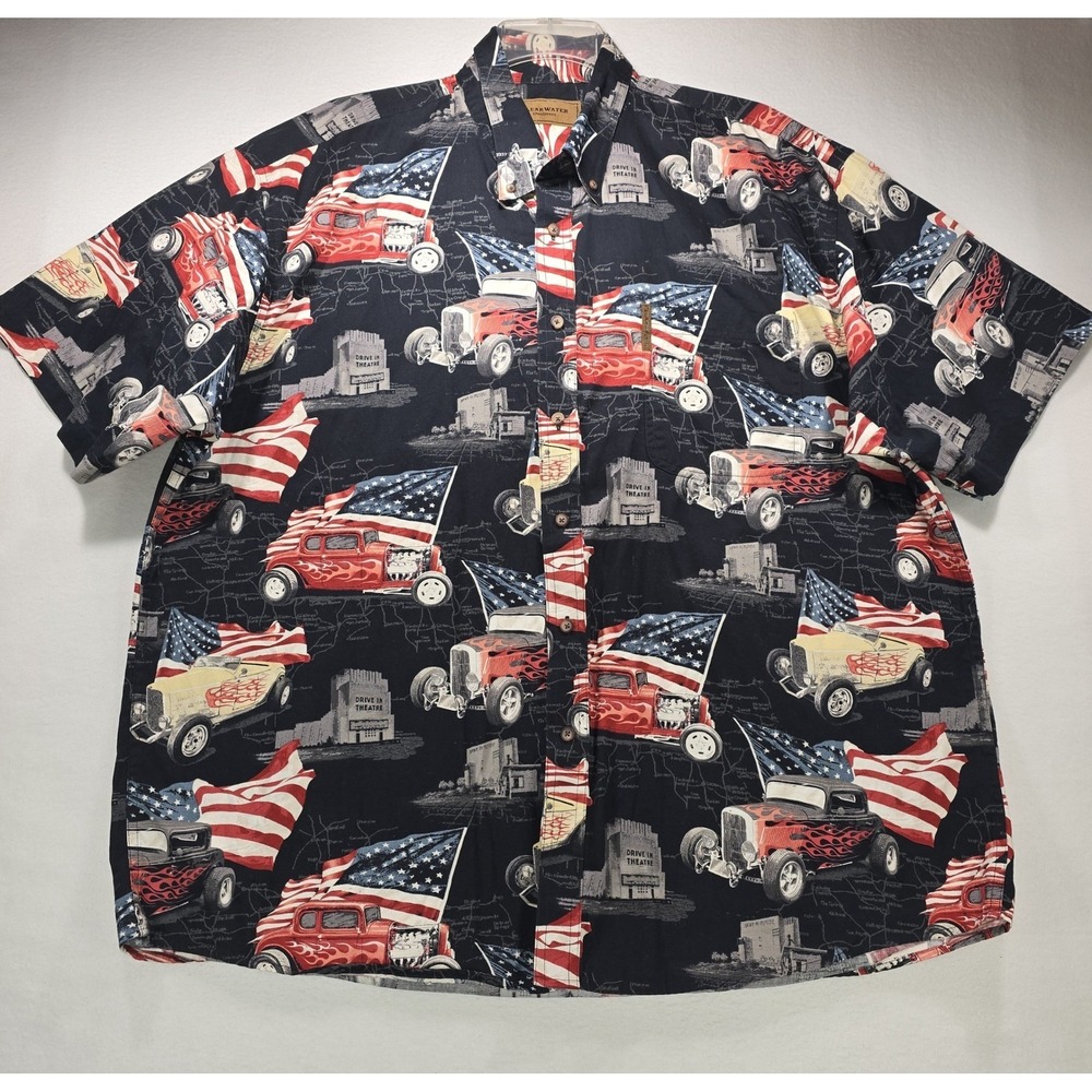 Clearwater‎ Outfitters Mens XXL Hot Rod American Flag Cotton Button Down Shirt